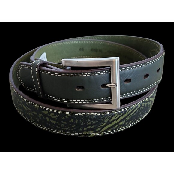 Twisted X Western Cowboy Ranger Leather Belt Green Rugged Texture Size 46 - Picture 4 of 5